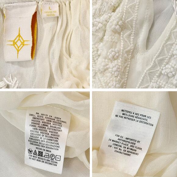 Andree DeLair‎ Anthropologie Embroidered Tunic Tassel Ethereal Boho Halter Top L - Picture 9 of 9